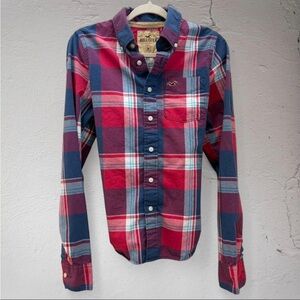 Vintage Y2K Hollister Plaid Button-Down Lightweight Top With Embroidered Logo
